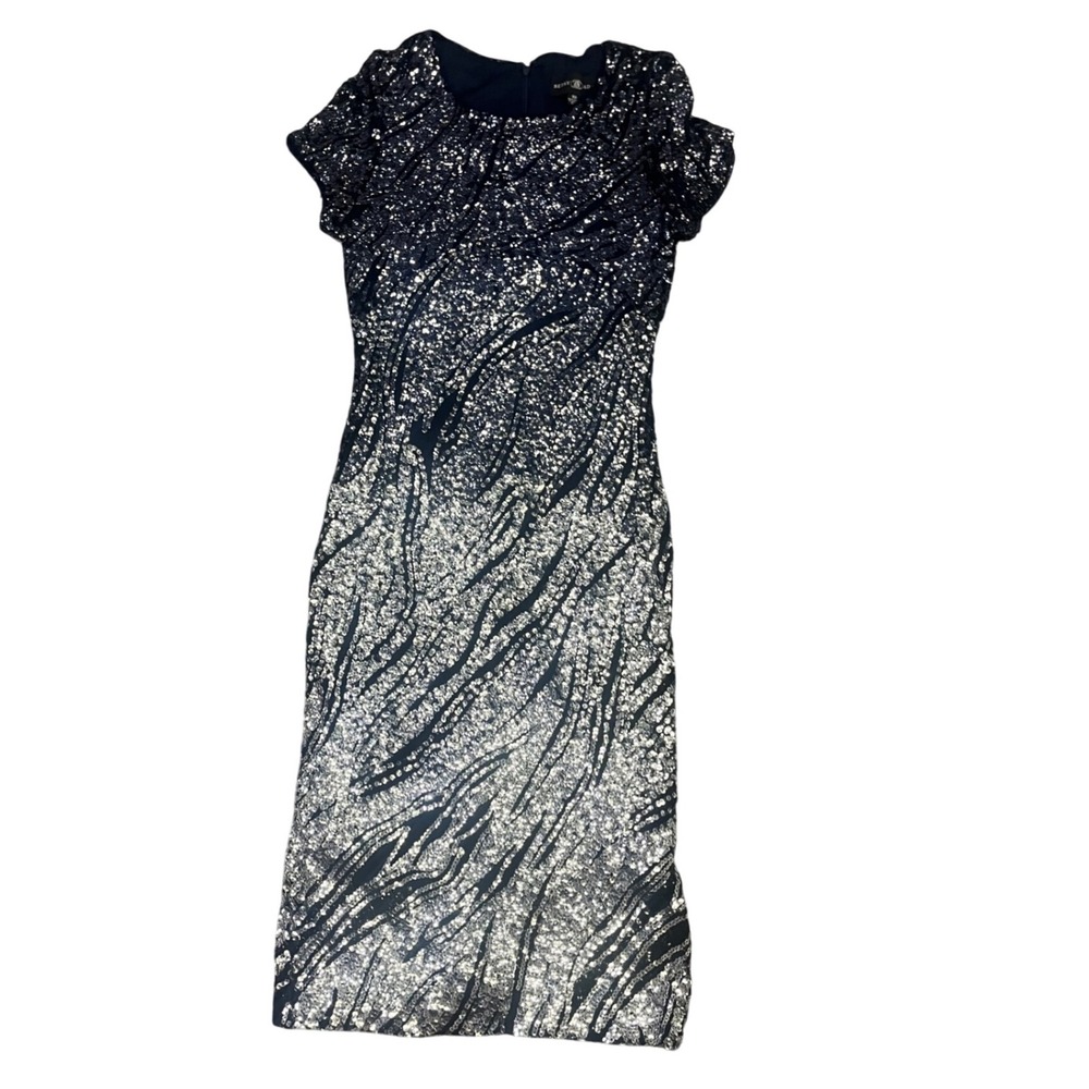 Betsy Adam Womens Dress Size 10 Black Silver Sequined NYE Cocktail Party Holiday